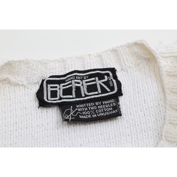 BEREK Vintage Hand Knit 100% Cotton Button Down Sweater Two-Needle Bow Design - Picture 5 of 12